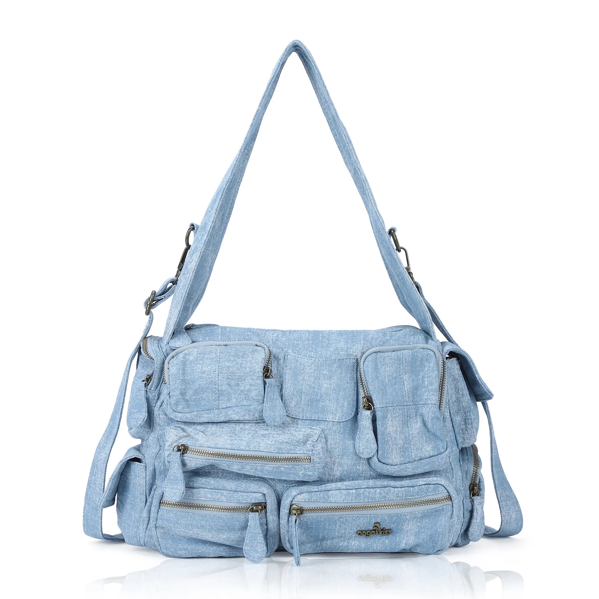 Everyday Washed Denim Multi-Pocket Cargo Shoulder Bag