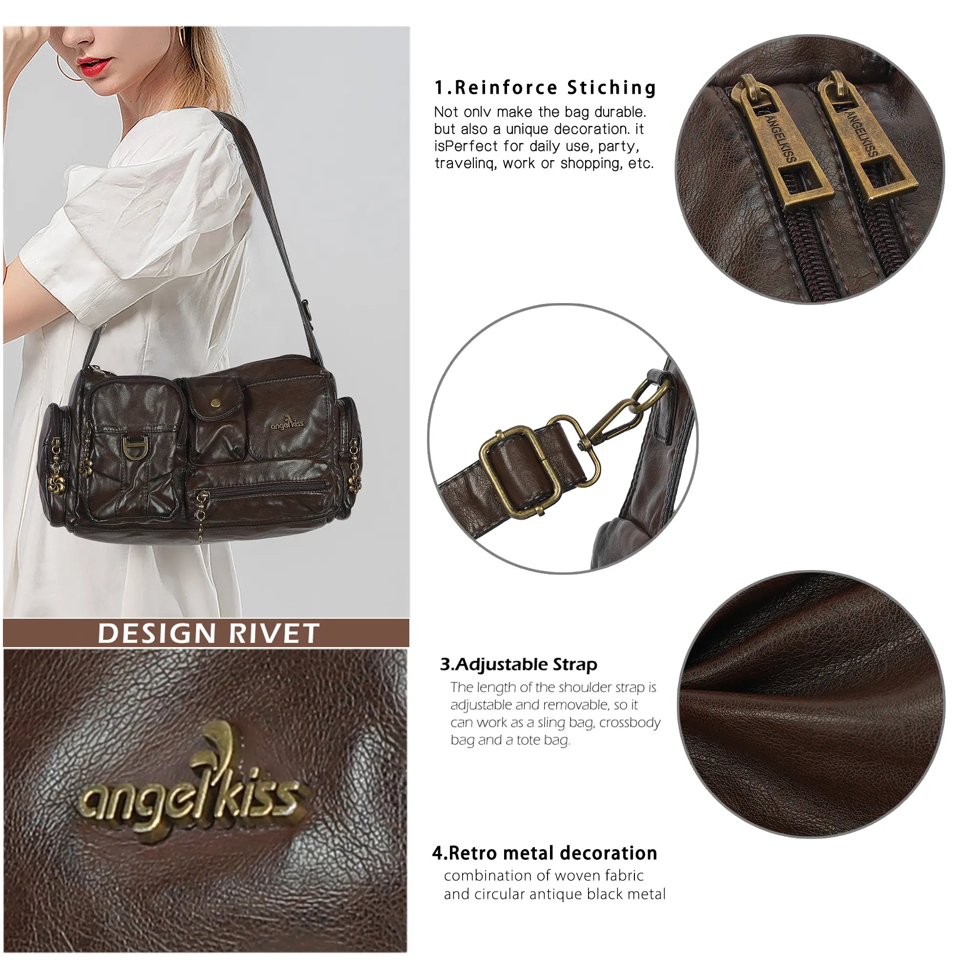 Utility Multi-Pocket Satchel Shoulder & Crossbody Bag