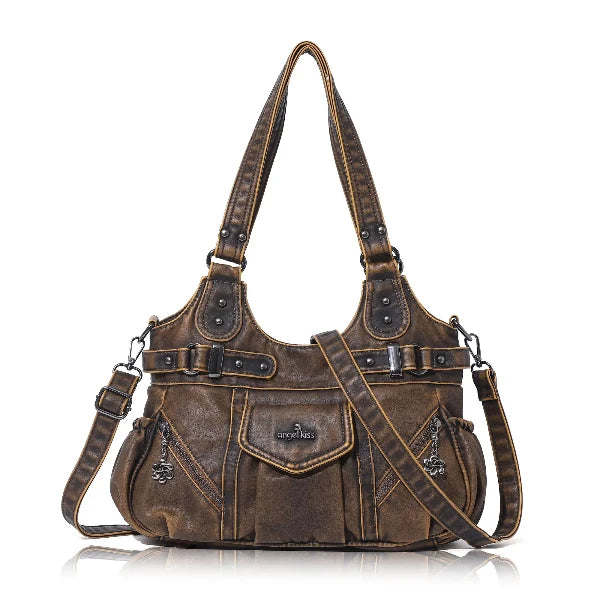 Multi-Pocket Vegan Leather Tote Crossbody Bag | 5 Colors Available
