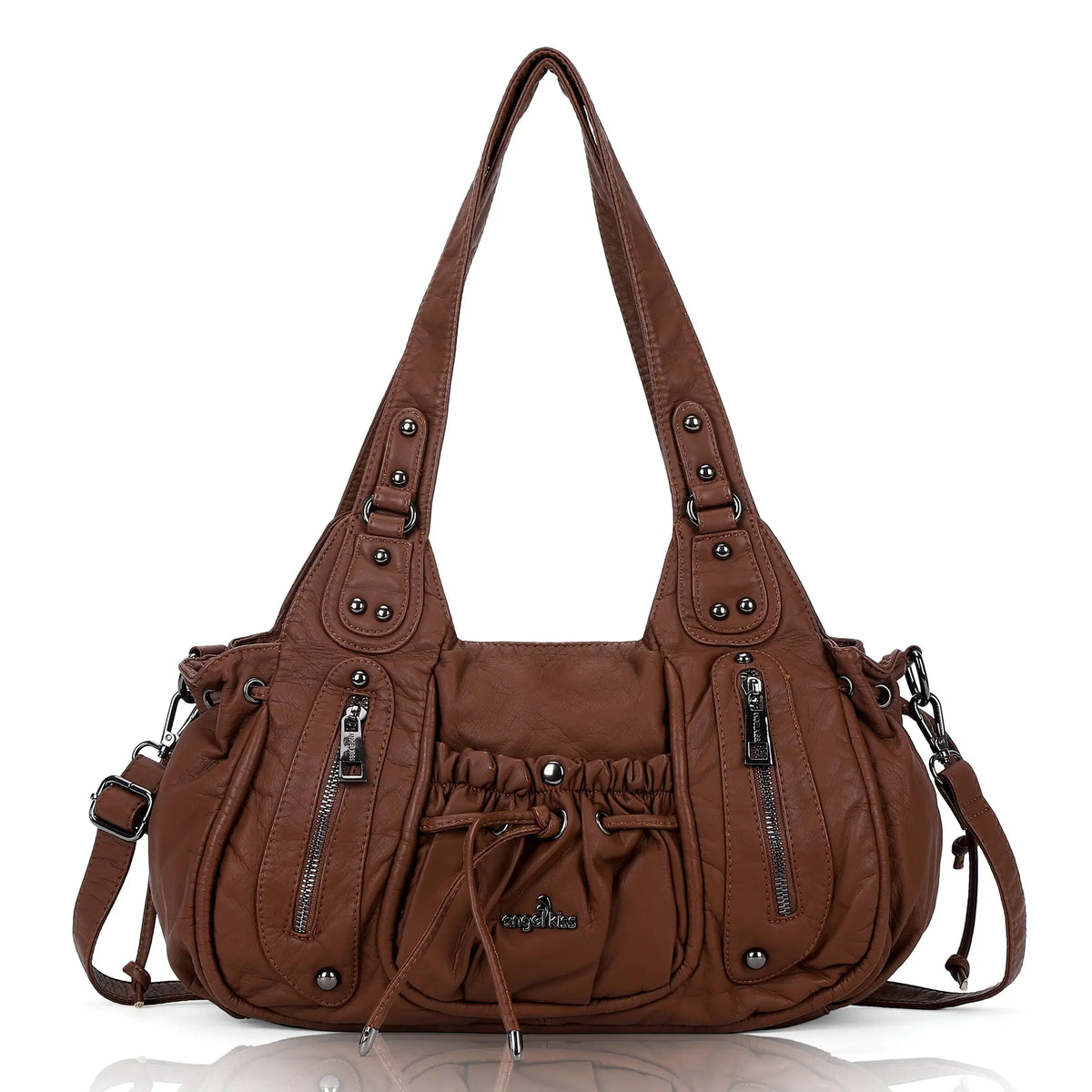 Multi-Pocket Vegan Leather Tote Shoulder Bag