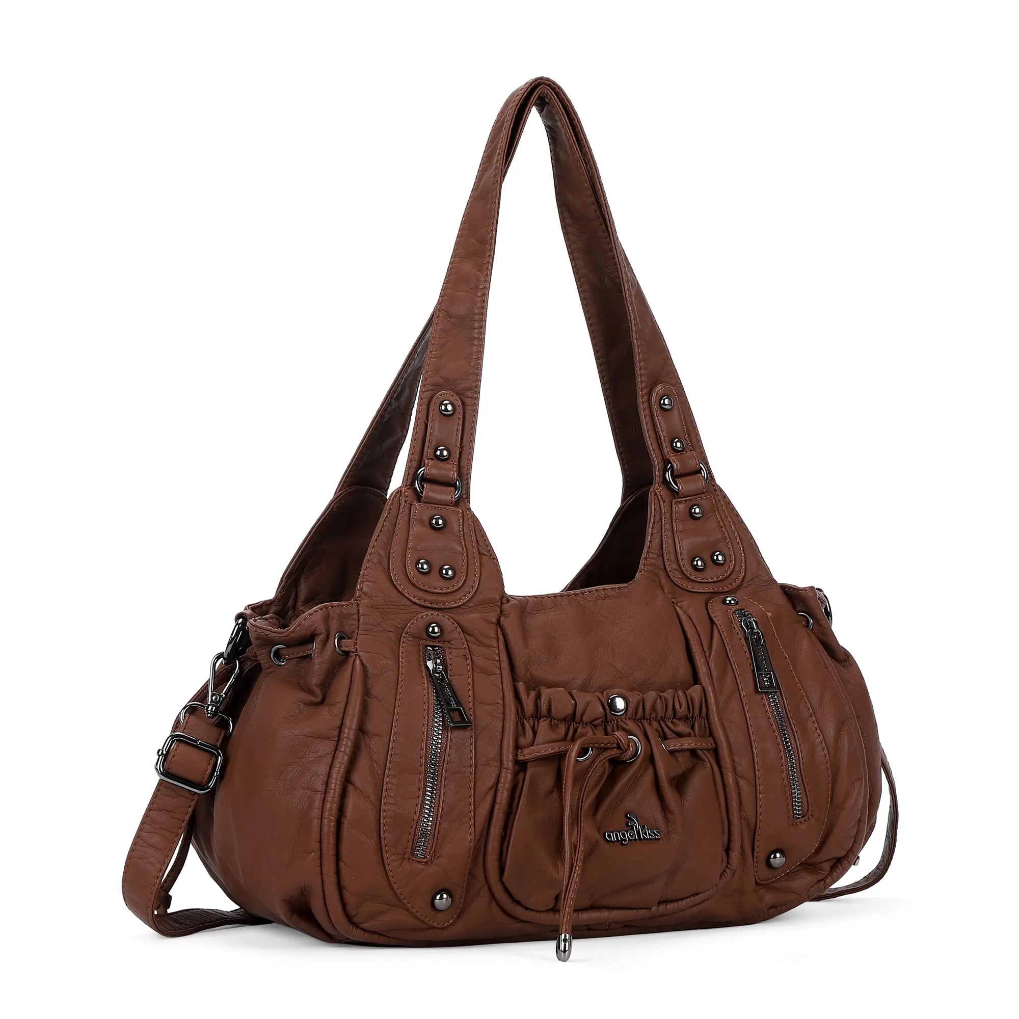 Multi-Pocket Vegan Leather Tote Shoulder Bag