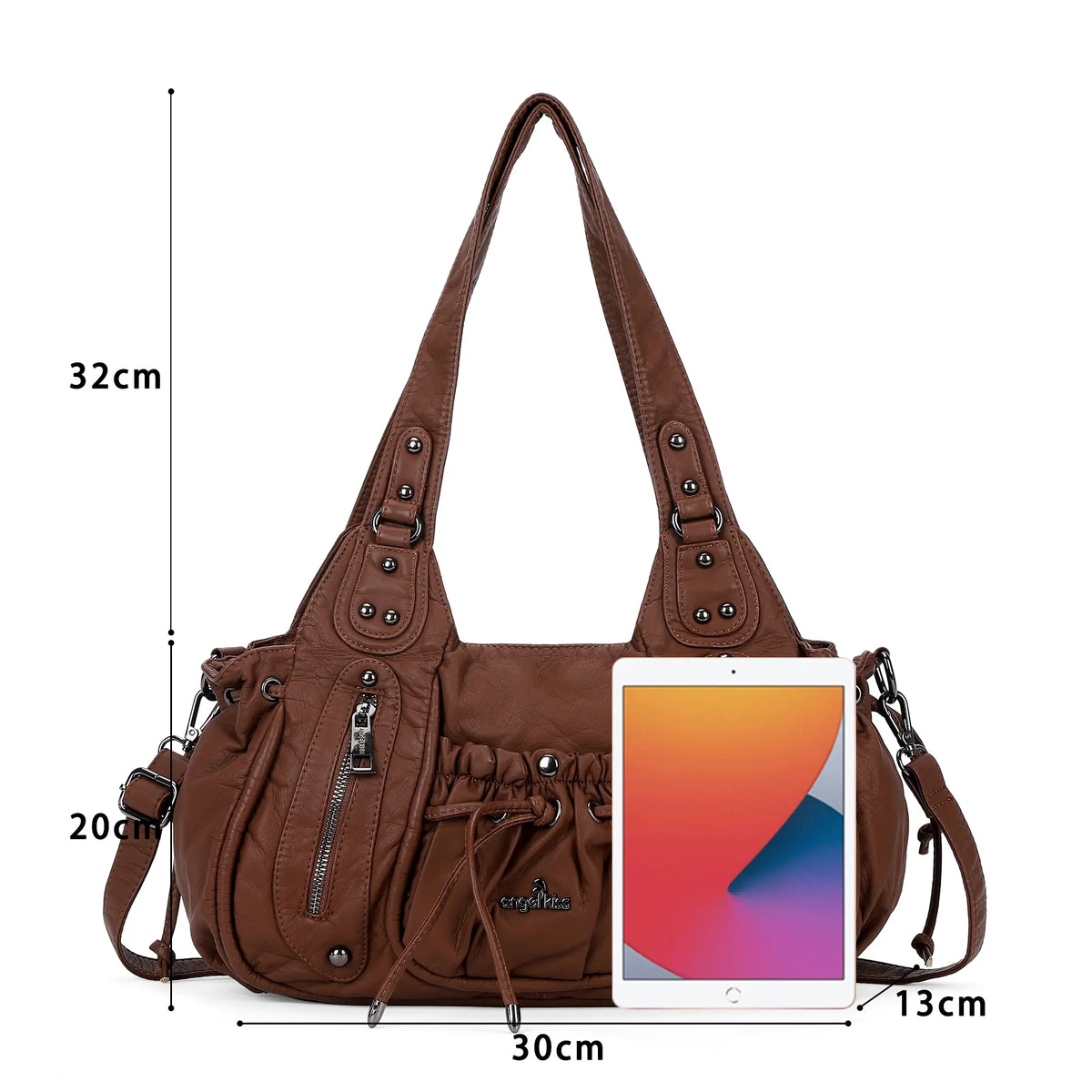 Multi-Pocket Vegan Leather Tote Shoulder Bag