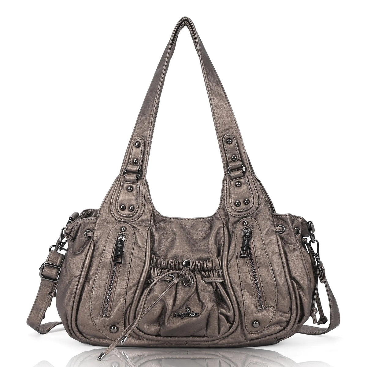 Multi-Pocket Vegan Leather Tote Shoulder Bag
