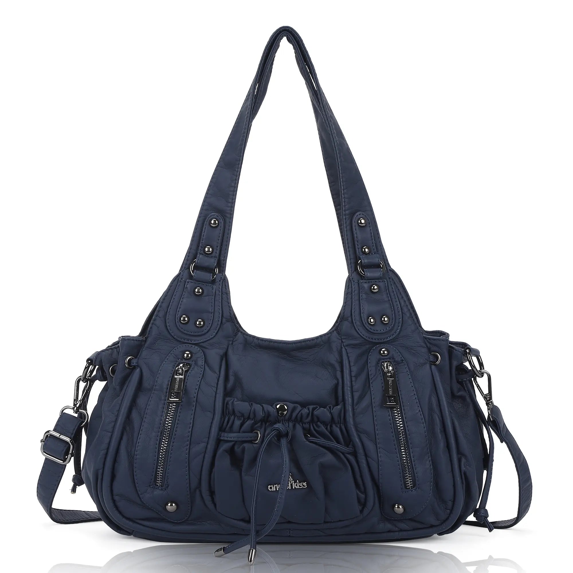 Multi-Pocket Vegan Leather Tote Shoulder Bag