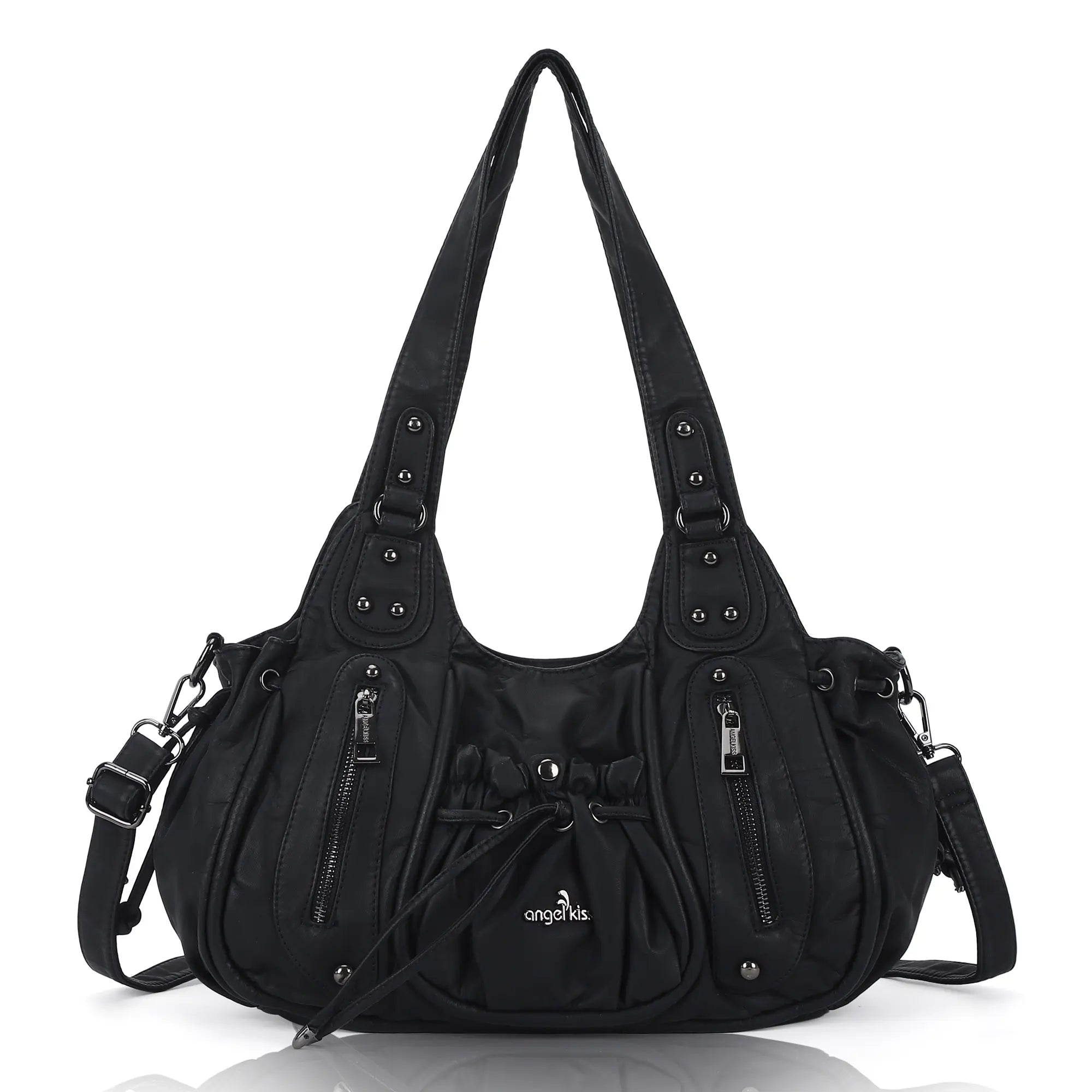 Multi-Pocket Vegan Leather Tote Shoulder Bag