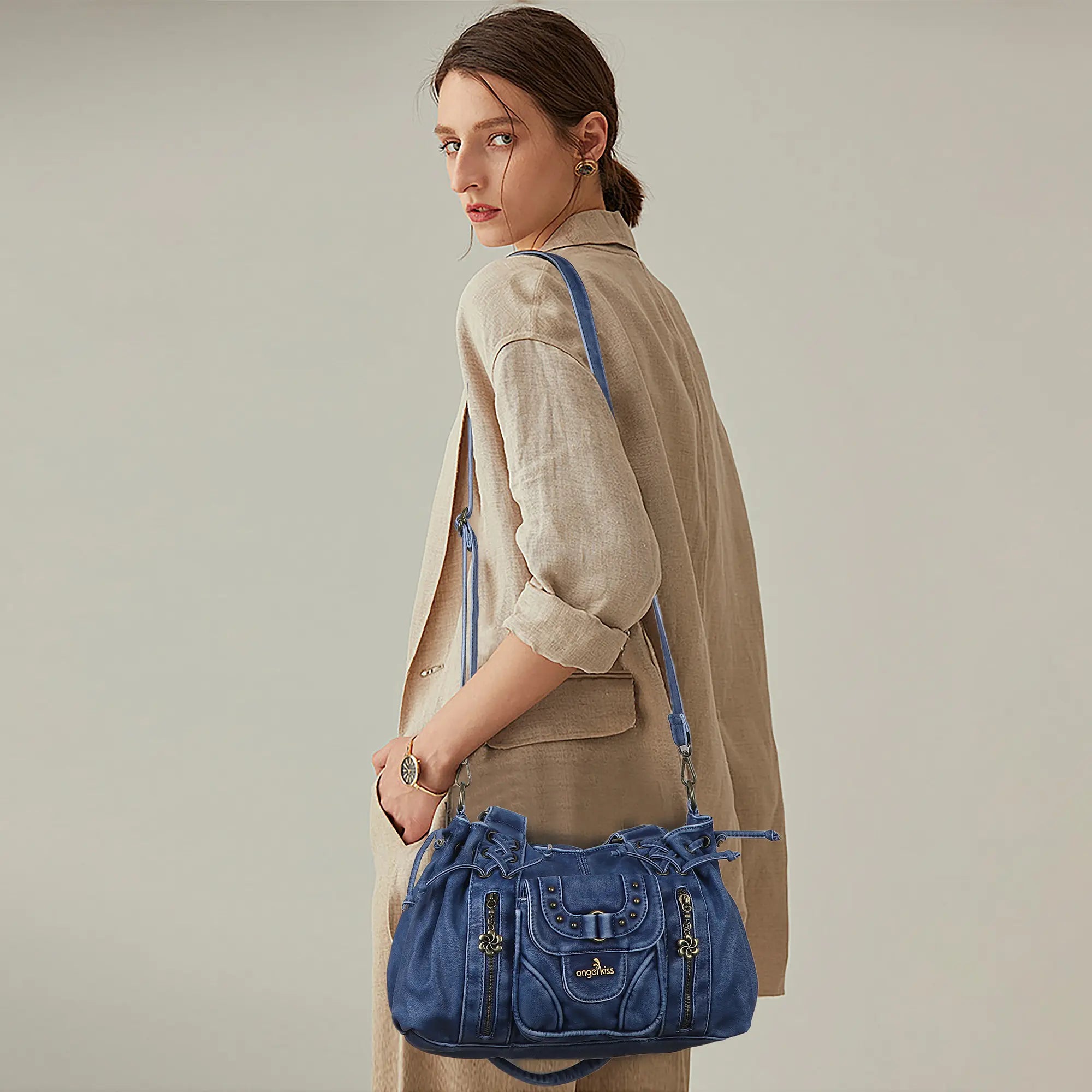 Vintage Multi-Pocket Satchel & Crossbody Bag