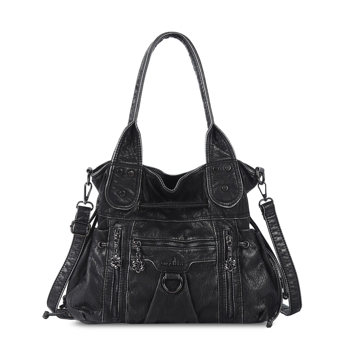 Slouchy Vegan Leather Multi-Pocket Tote Bag, Shoulder & Crossbody