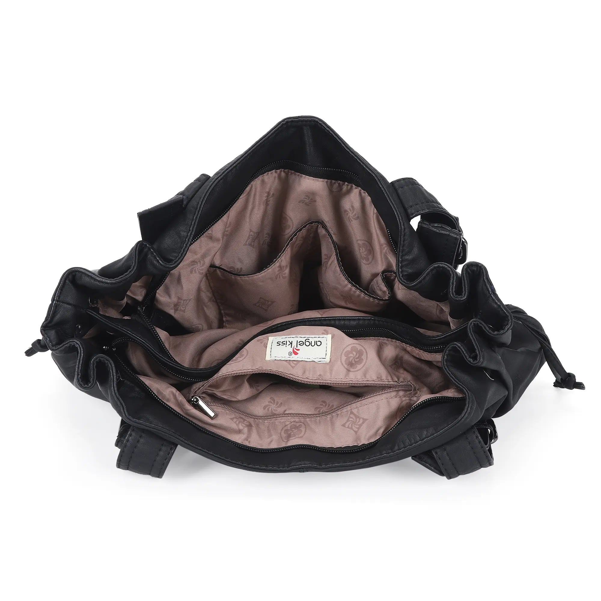 Vintage Multi Pocket Vegan Leather Shoulder Tote with Wide Straps