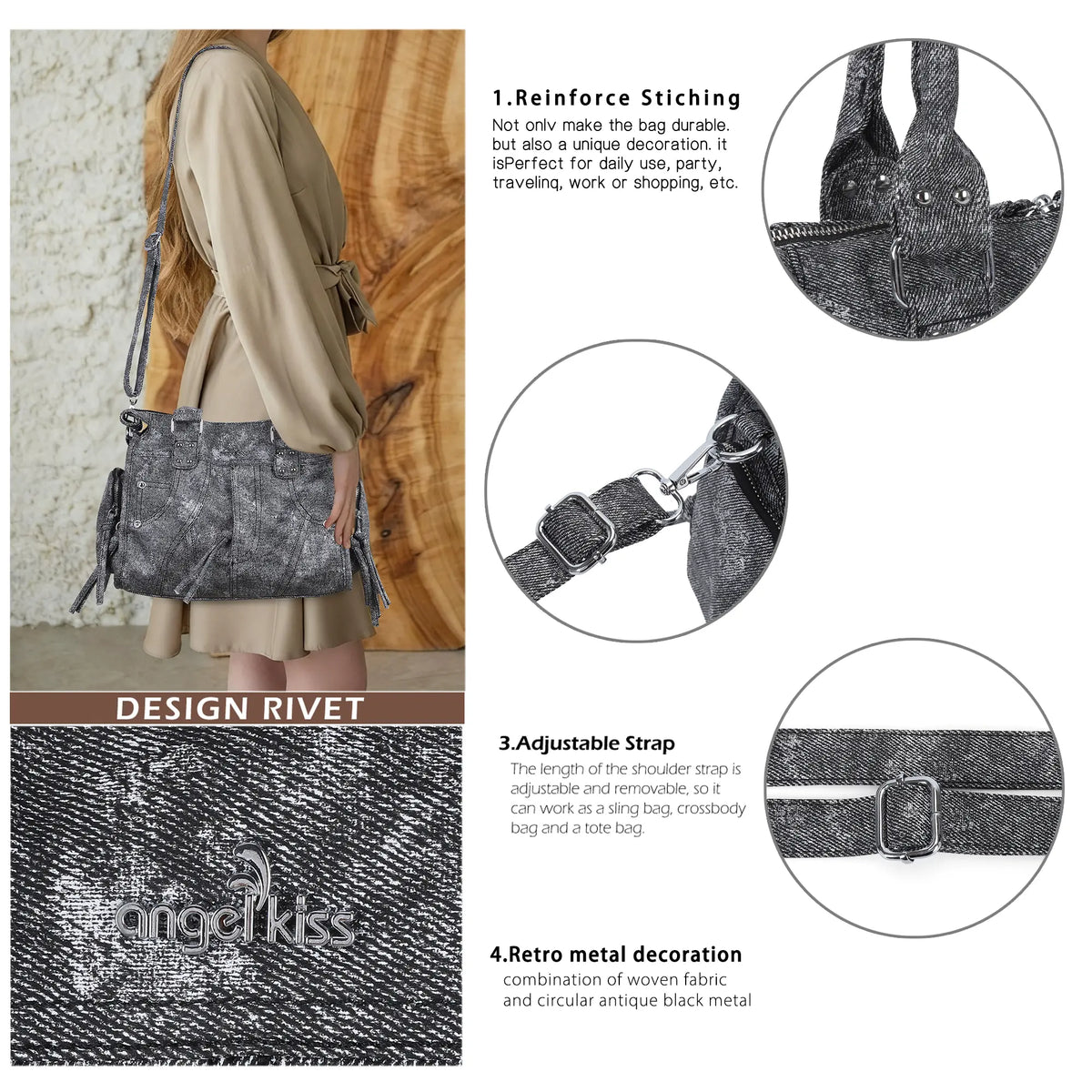 Printed Texture Satchel Top Handle Crossbody Bag for Easy Daily Outings