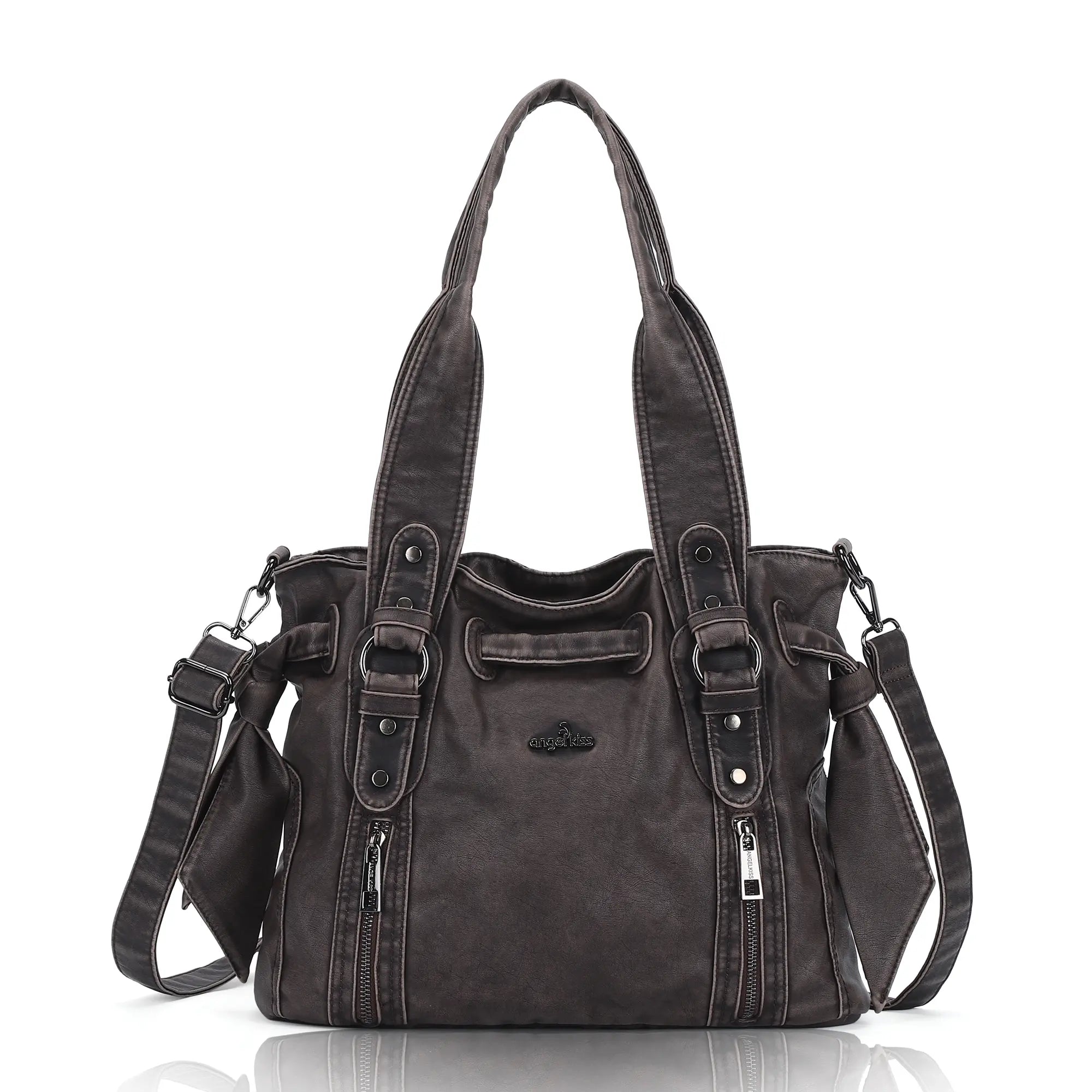 Angelkiss Vintage PU Tote Bag | Large Capacity Shoulder & Crossbody Handbag for Everyday Use