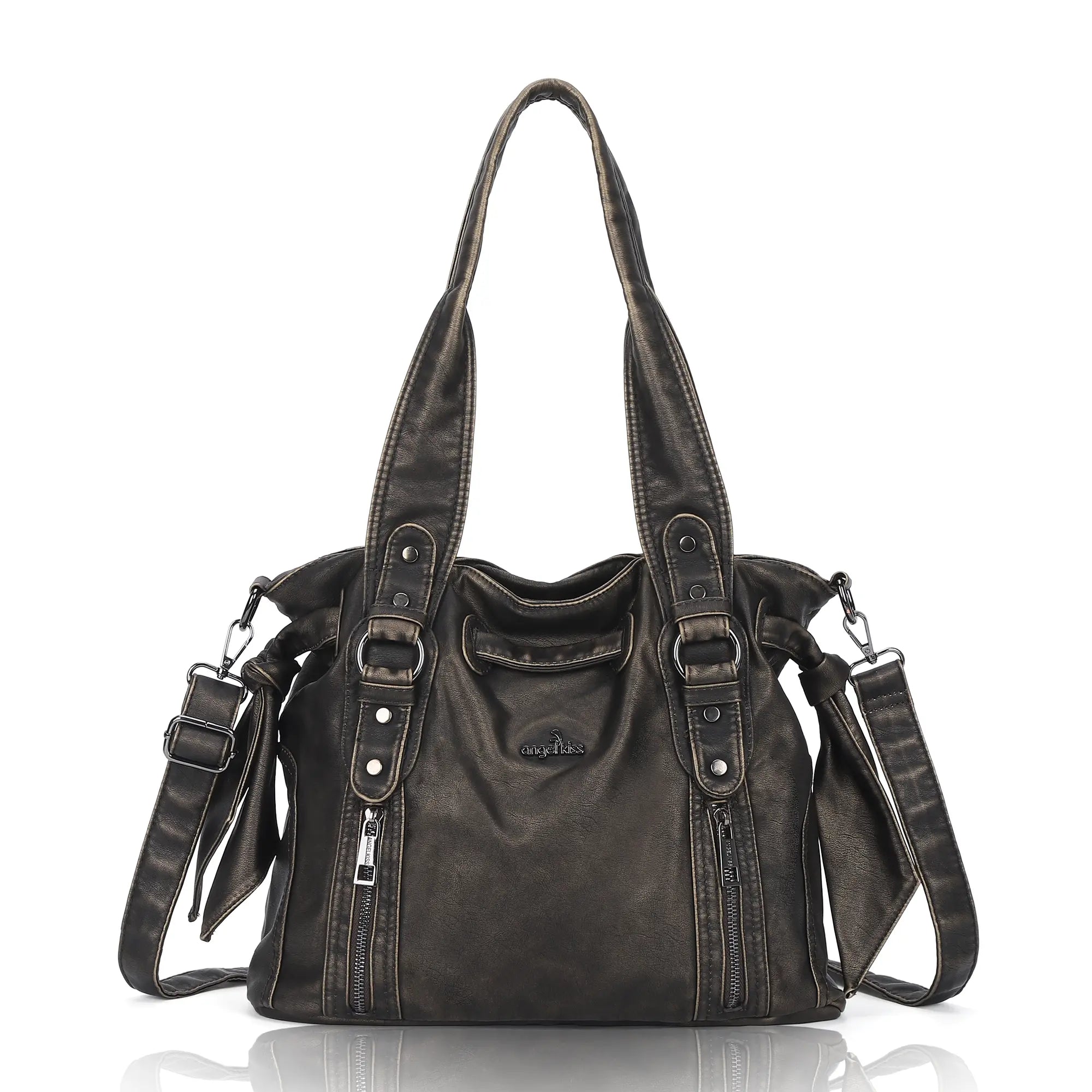 Angelkiss Vintage PU Tote Bag | Large Capacity Shoulder & Crossbody Handbag for Everyday Use