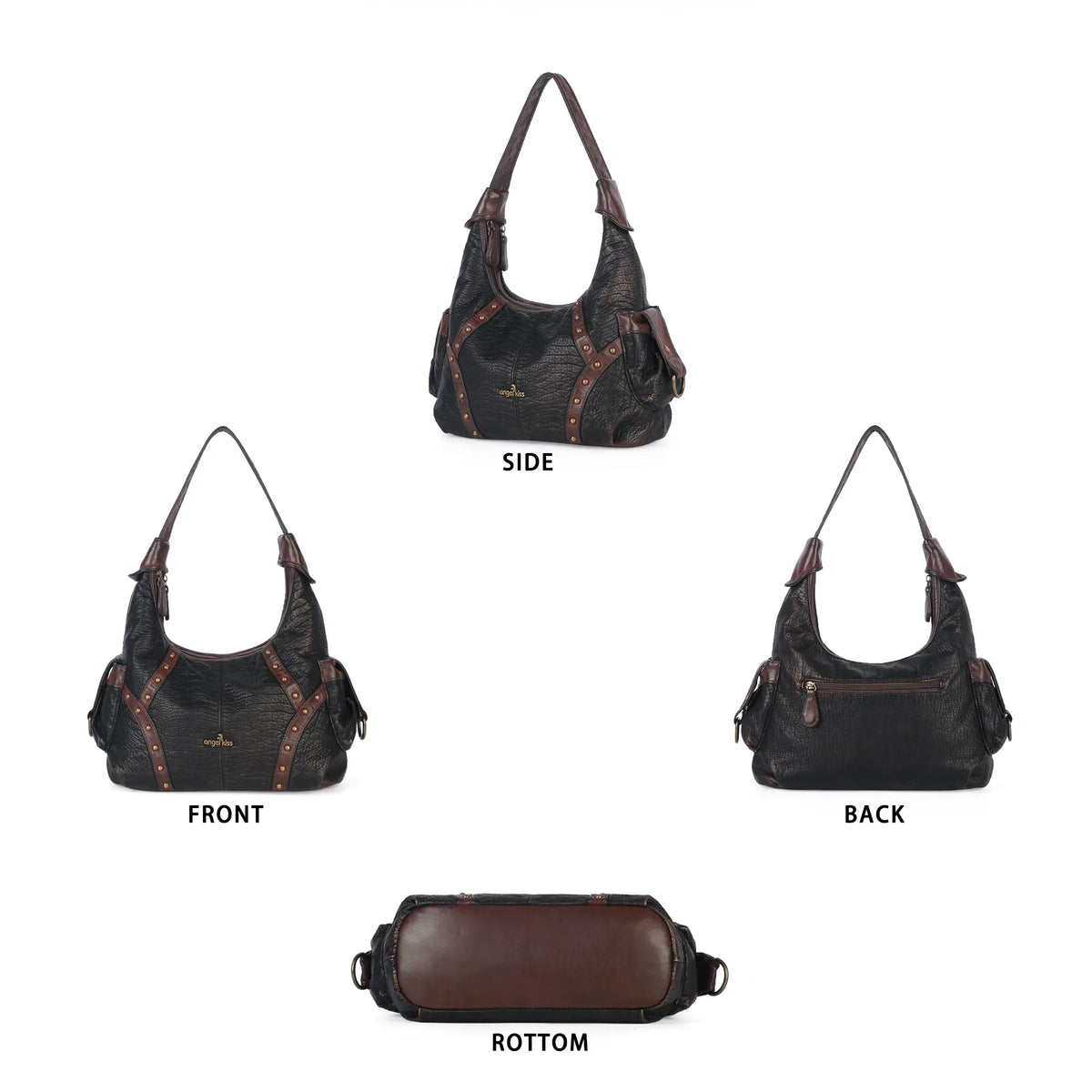 Modern Trendy Vintage Vegan Leather Hobo Tote Shoulder Bag