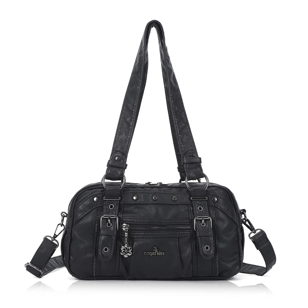 Tie-Dye Multi-Pocket Shoulder Tote Bag with Studded Zipper Details