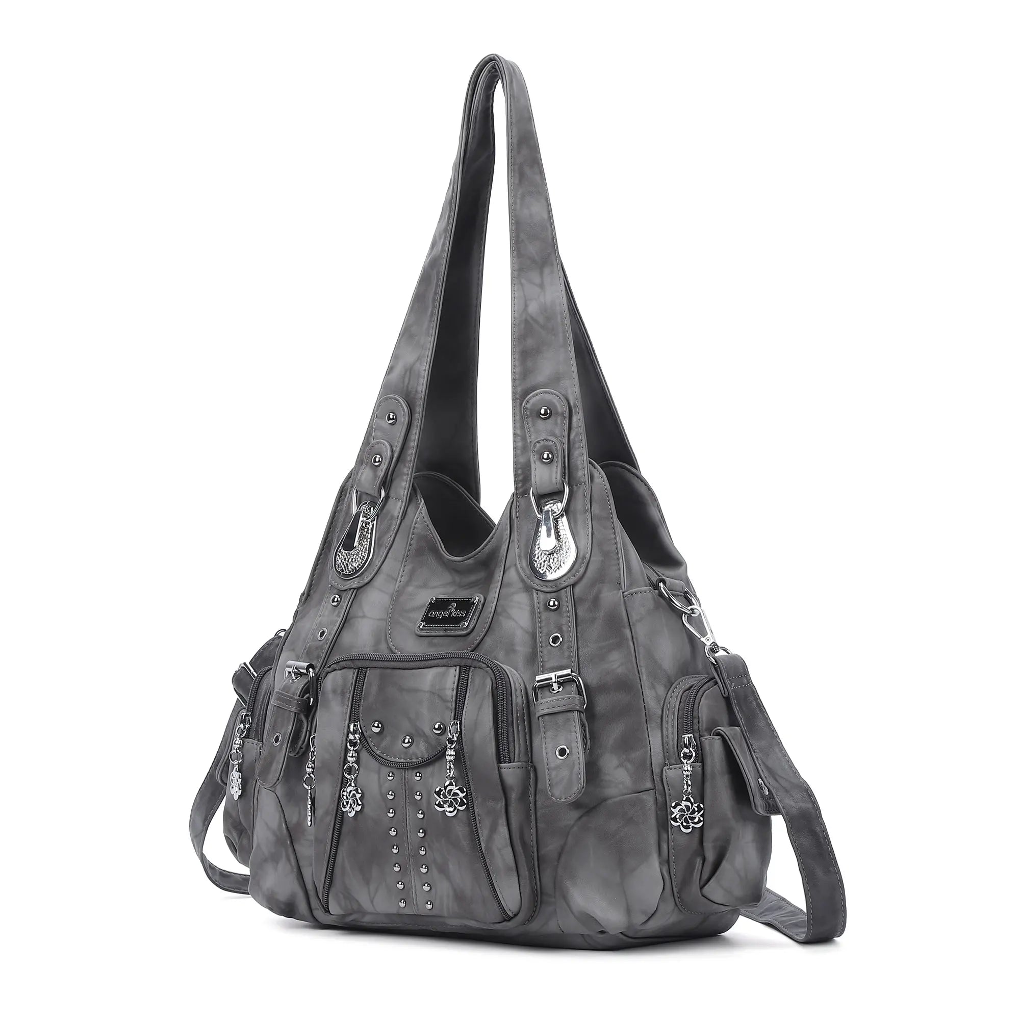 Tie-Dye Hobo Shoulder Bag with Rivet Strap Details