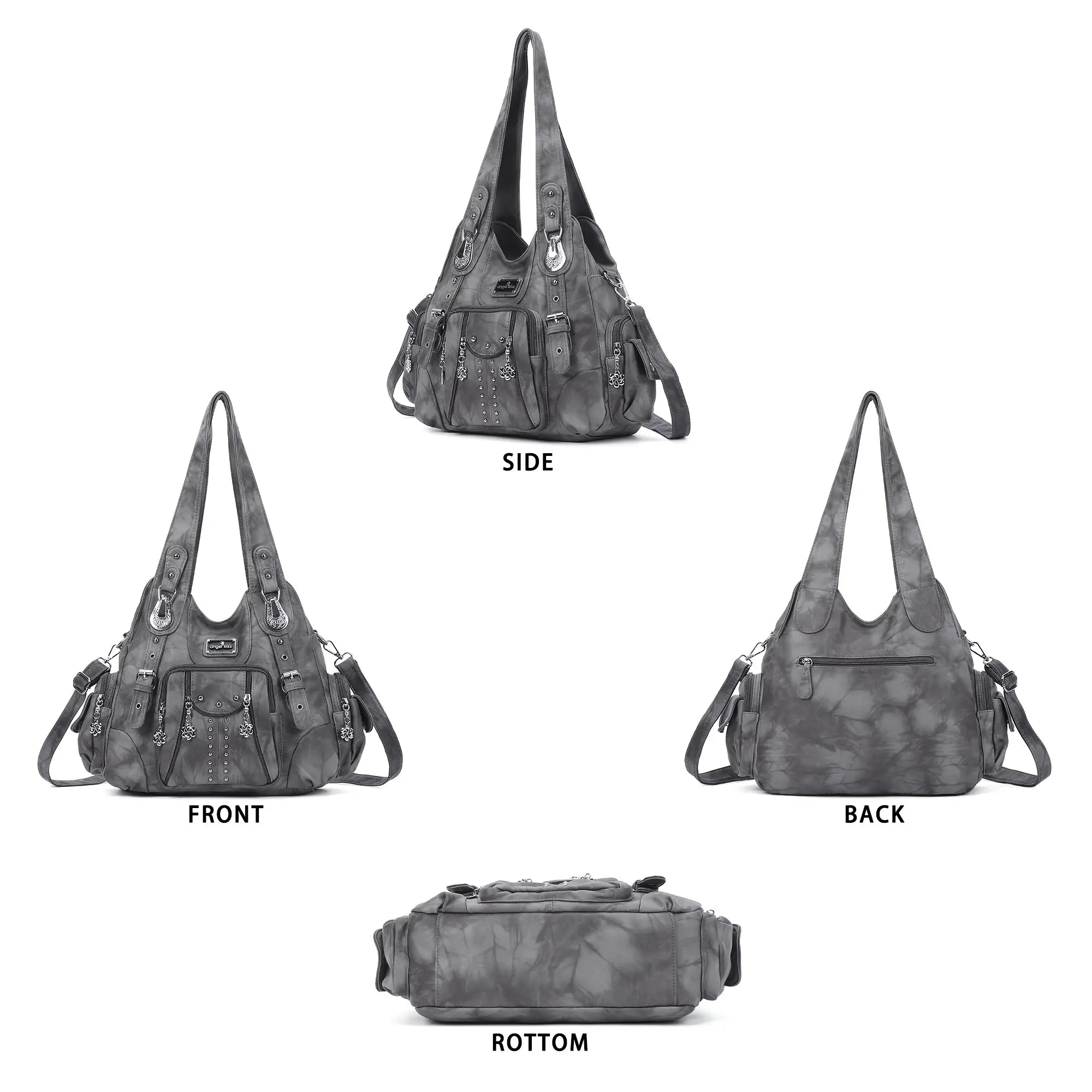 Tie-Dye Hobo Shoulder Bag with Rivet Strap Details