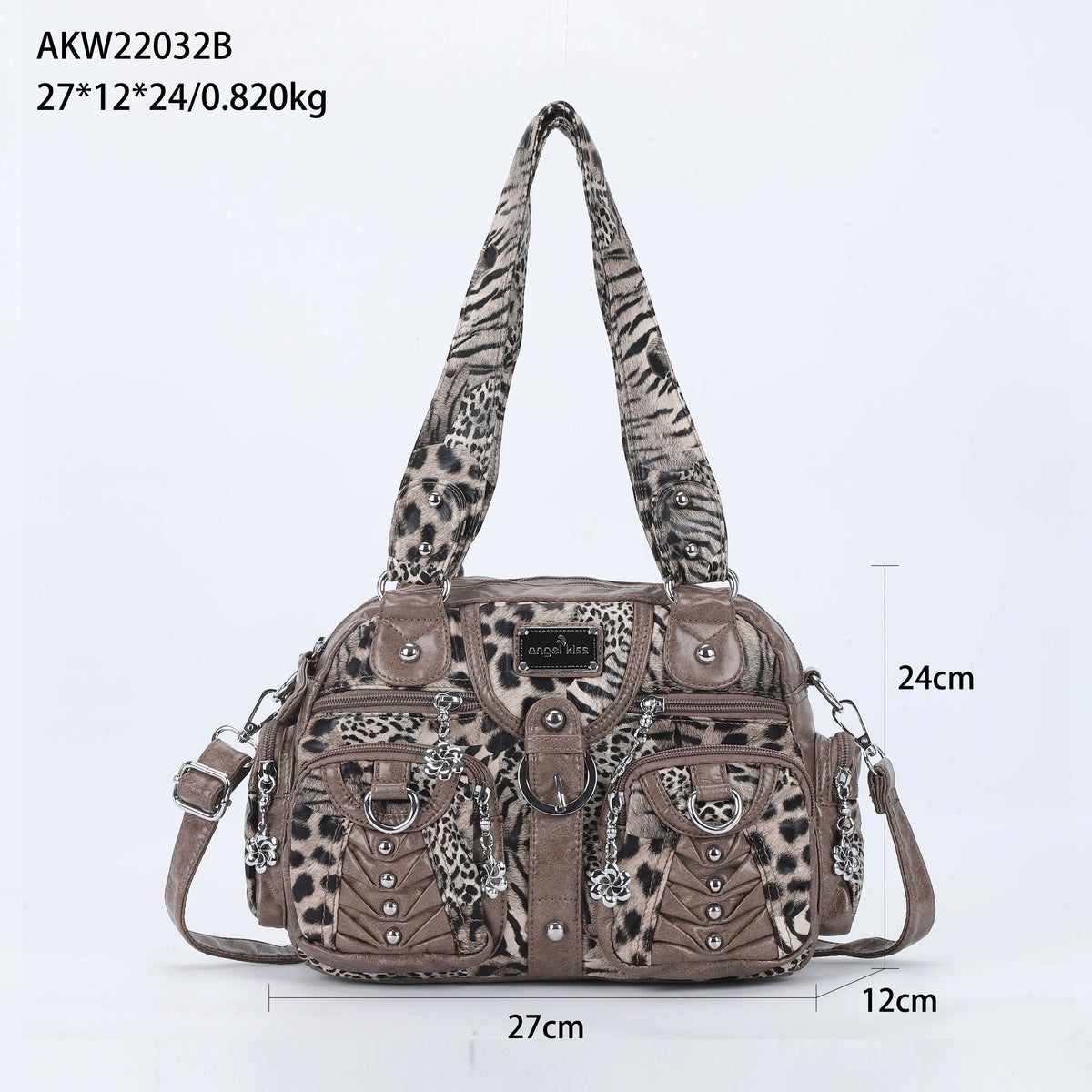 Fashion Multi-Pocket Compartment Leopard Print Handbag