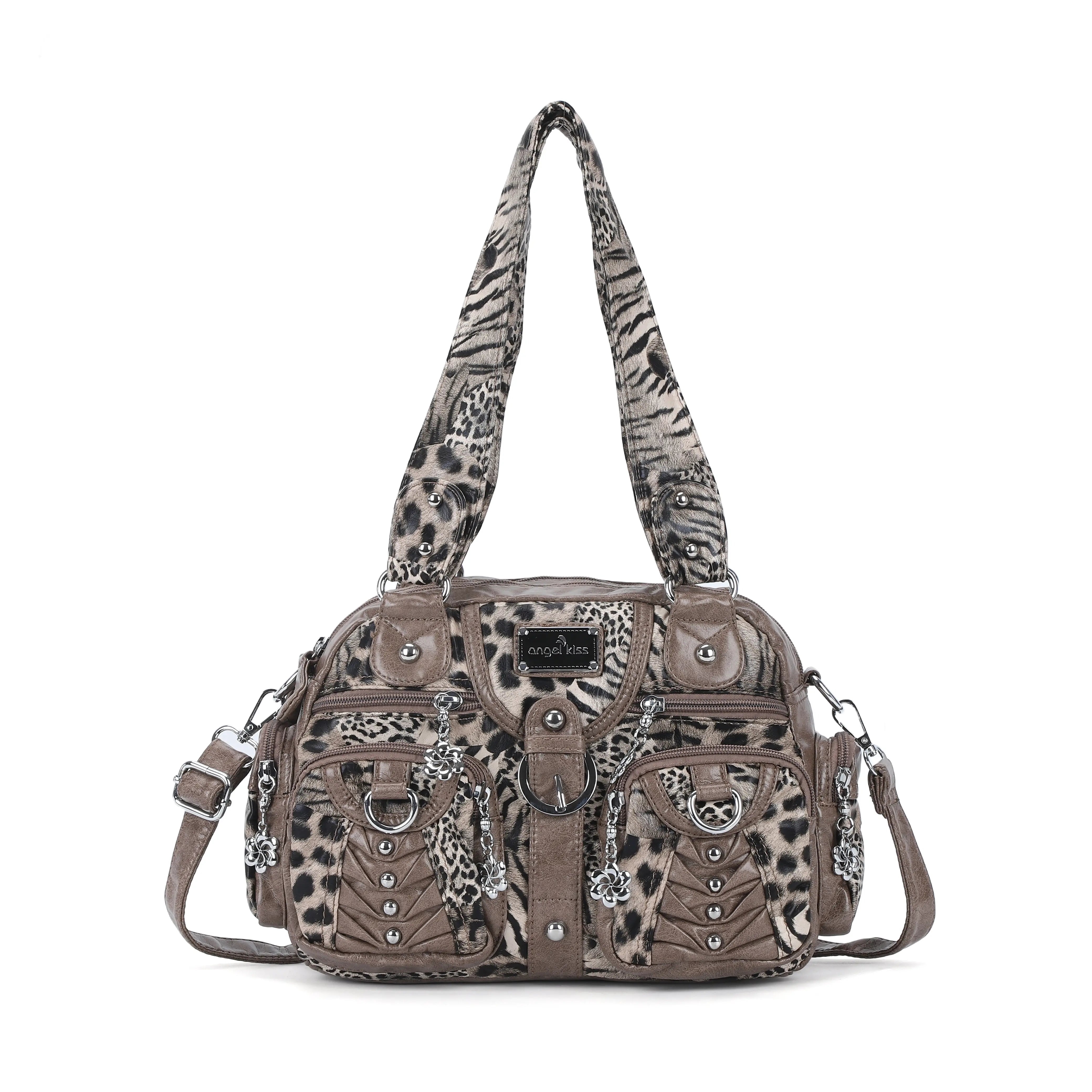 Fashion Multi-Pocket Compartment Leopard Print Handbag