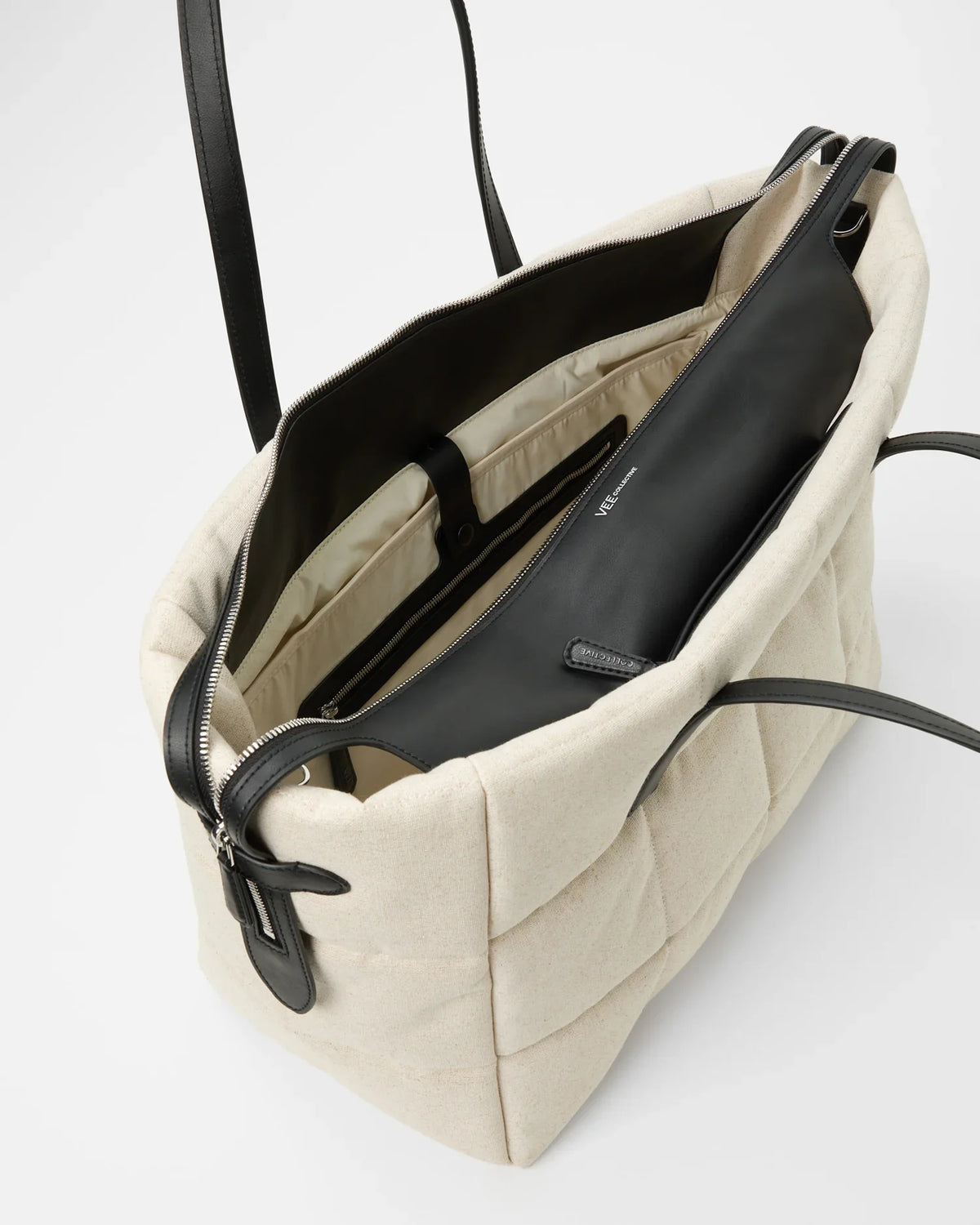 Tela Tote Large Natural Black Canvas
