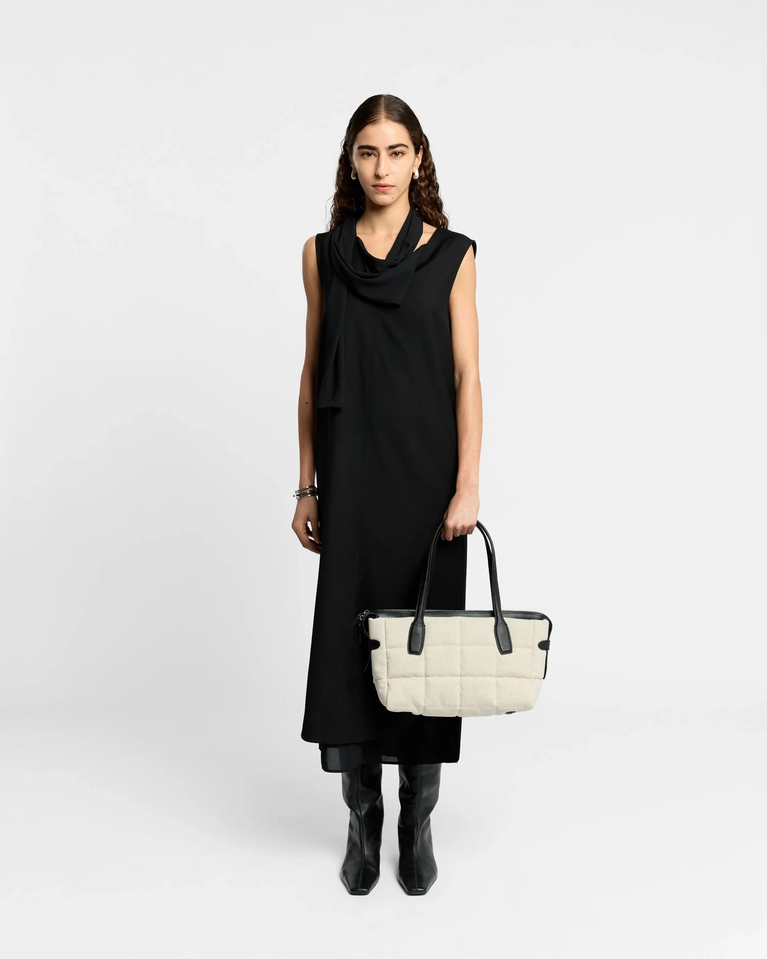 Tela Tote Small Natural Black Canvas