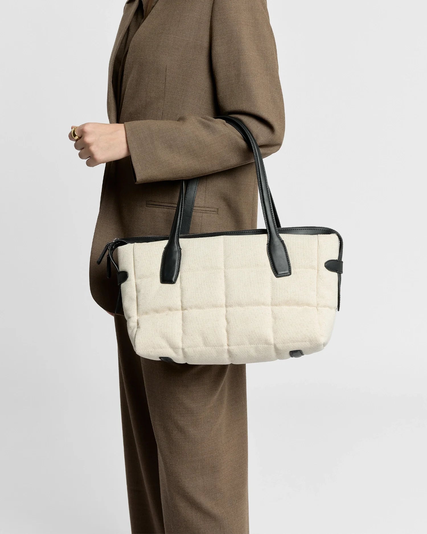Tela Tote Small Natural Black Canvas