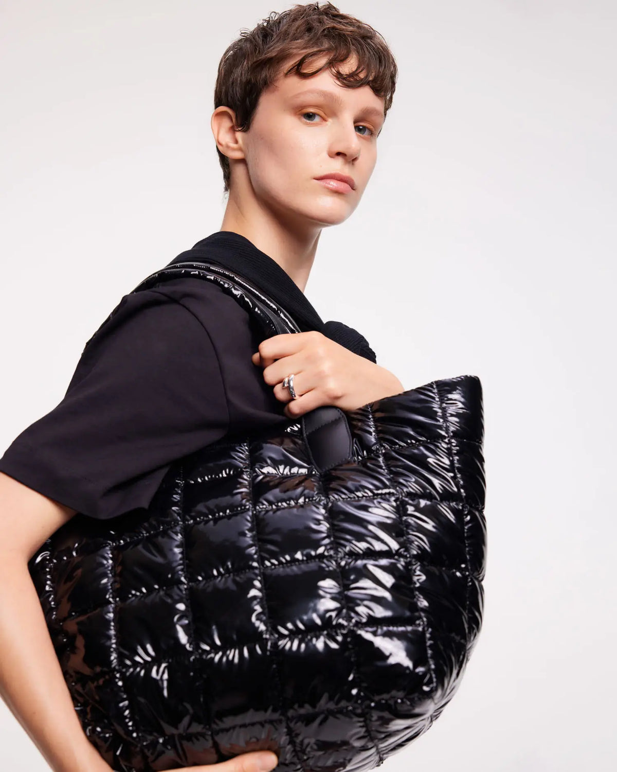 Porter Tote Medium Black Vinyl