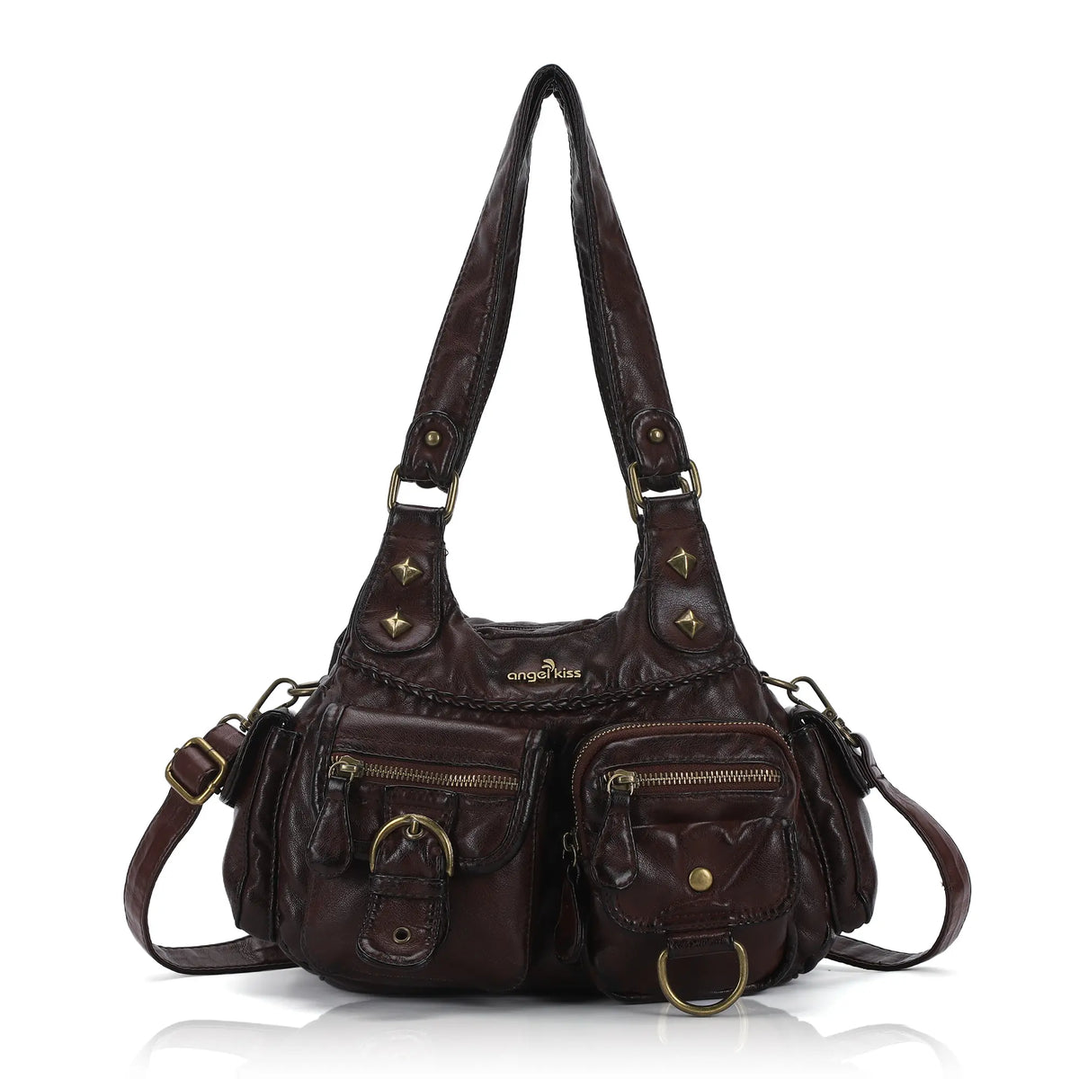 Tie-Dye Pink Multi-Pocket Vegan Leather Shoulder Tote Handbag