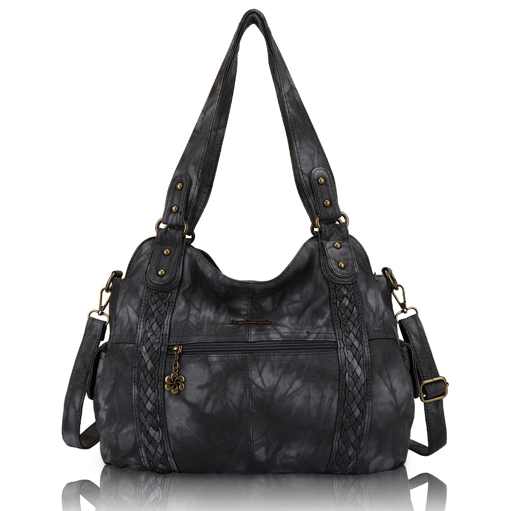 Vintage Braided-Trim Large Capacity Hobo Shoulder Bag