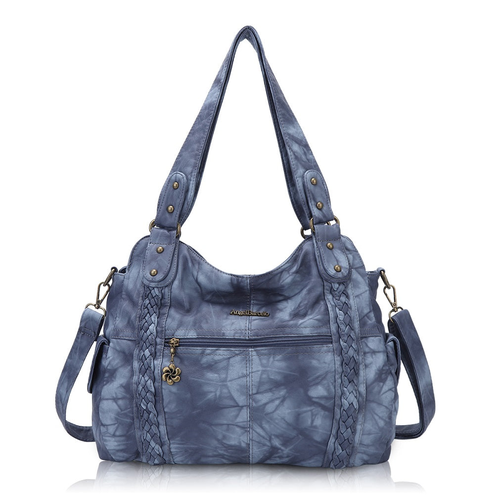 Vintage Braided-Trim Large Capacity Hobo Shoulder Bag