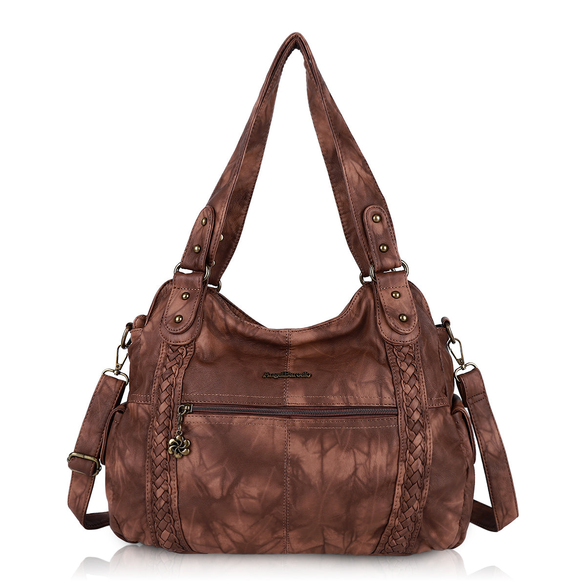 Vintage Braided-Trim Large Capacity Hobo Shoulder Bag